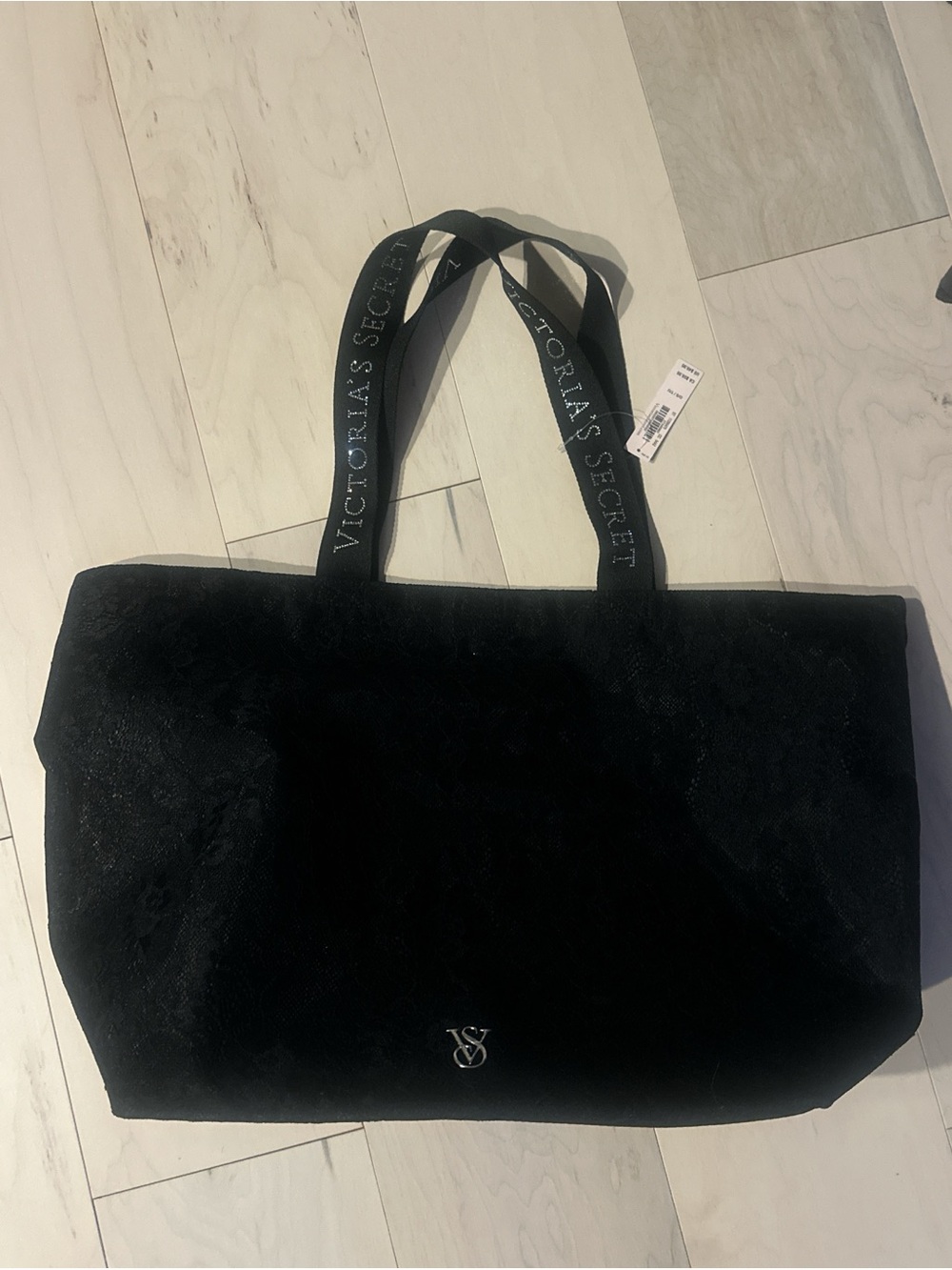 Victoria's Secret Black Plush Logo Strap Tote